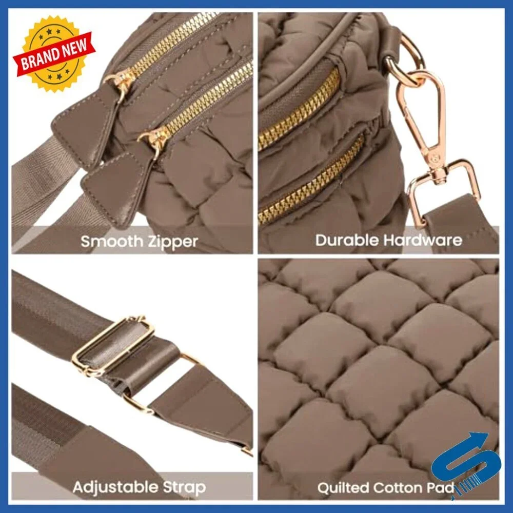 Oversized Quilted Nylon Crossbody Fanny Pack Bum Bag Large Capacity